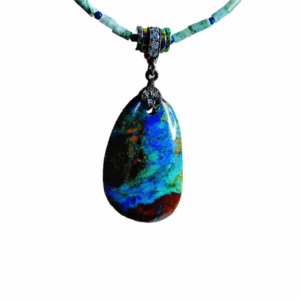 Natural Azurite African Pine Necklace | Guardian Stone for Intuition and Balance