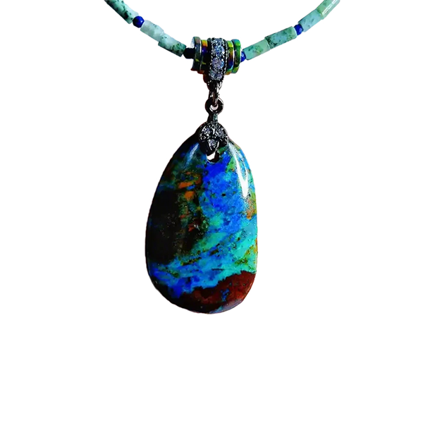 Natural Azurite African Pine Necklace | Guardian Stone for Intuition and Balance