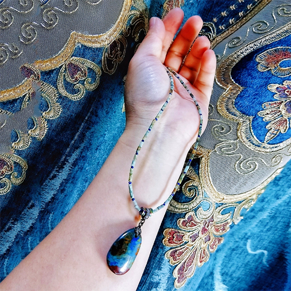 Natural Azurite African Pine Necklace | Guardian Stone for Intuition and Balance