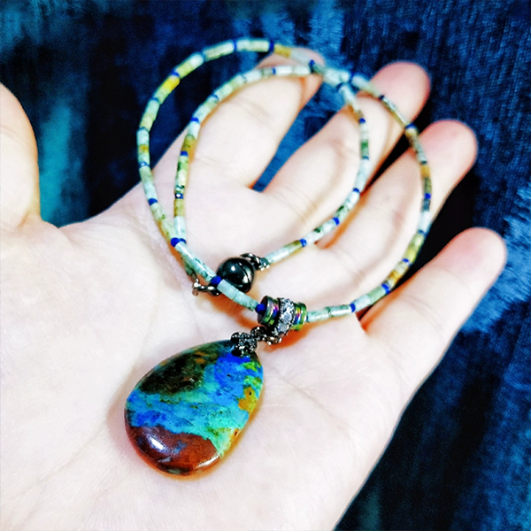 Natural Azurite African Pine Necklace | Guardian Stone for Intuition and Balance