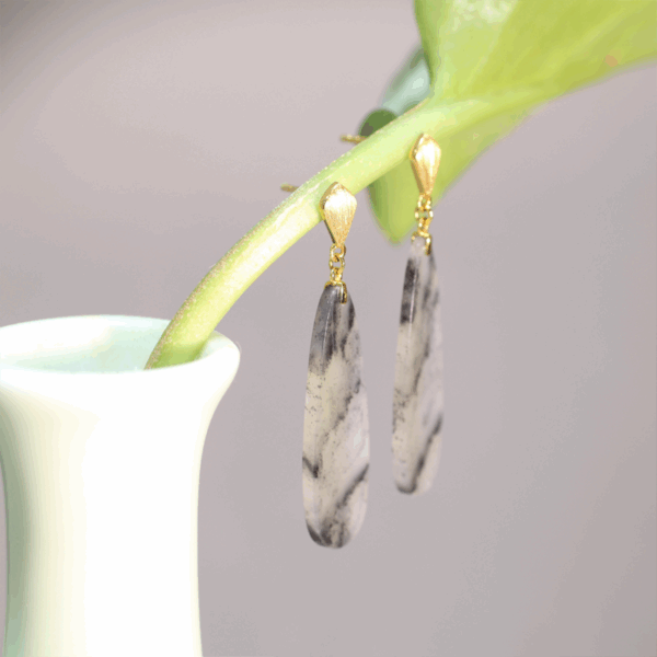 Echo of Grace — Tourmaline Quartz Blue Floral Stud Earrings