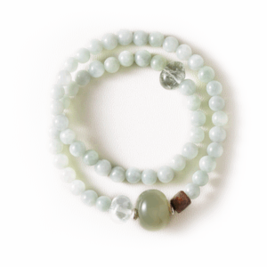 Harmony in Nature——Double-Wrap Bracelet with Jade, Nephrite, Fluorite & Wood Beads