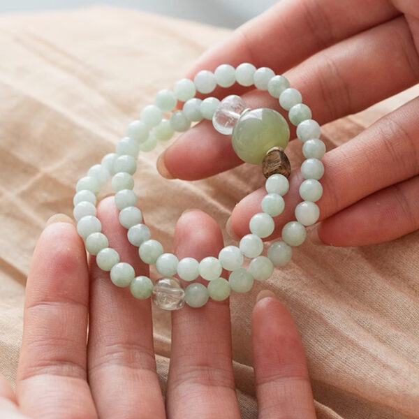 Harmony in Nature——Double-Wrap Bracelet with Jade, Nephrite, Fluorite & Wood Beads
