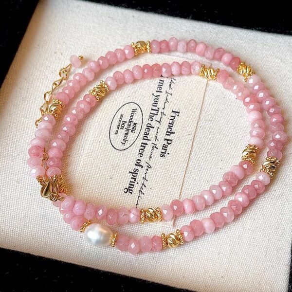 Rose Whisper Necklace — rose quartz pearl choker