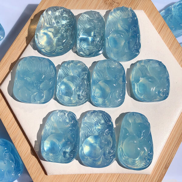 Natural Aquamarine Carved Series——Nine-Tailed Fox & Peony Flower