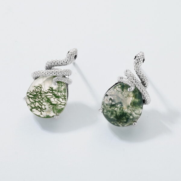 Serpent Moss Studs — moss agate snake stud earrings