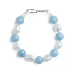 Celestial Grace Bracelet — baroque pearl angelite silver bracelet