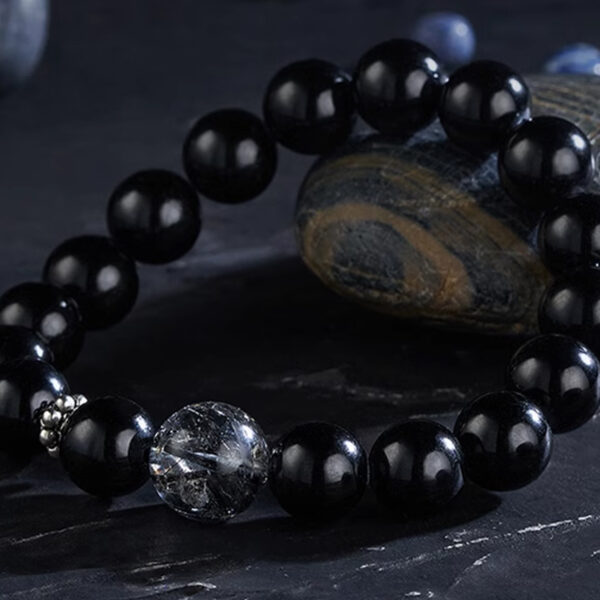 Shadow Glow——Black Tourmaline & Rutile Quartz Beaded Bracelet