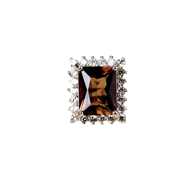Radiant Balance——Square-Cut Smoky Quartz Open Ring in Silver with Diamonds