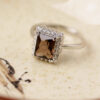 Radiant Balance——Square-Cut Smoky Quartz Open Ring in Silver with Diamonds