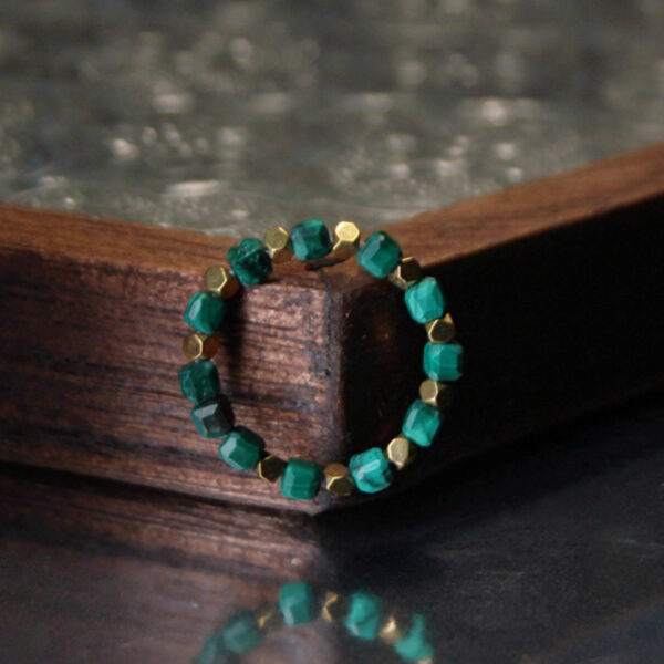 Faceted Malachite and Gold Beaded Ring——Natural Healing Stone