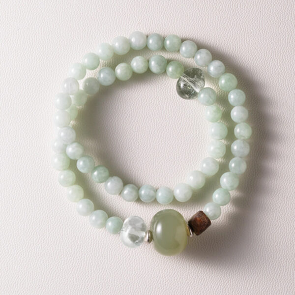 Harmony in Nature——Double-Wrap Bracelet with Jade, Nephrite, Fluorite & Wood Beads