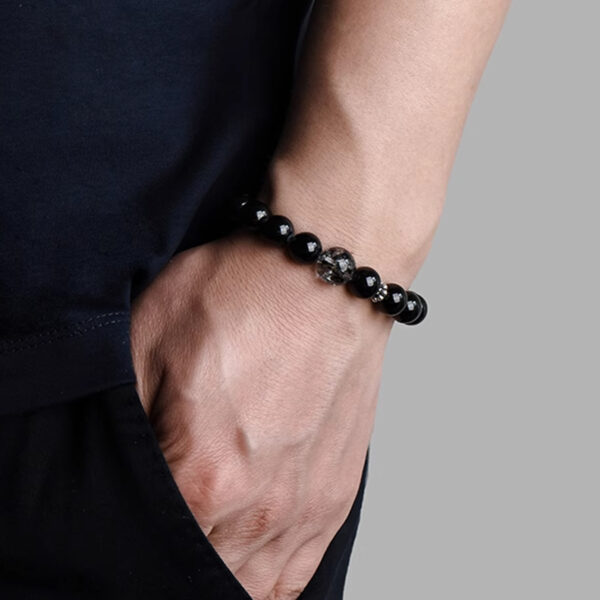 Shadow Glow——Black Tourmaline & Rutile Quartz Beaded Bracelet