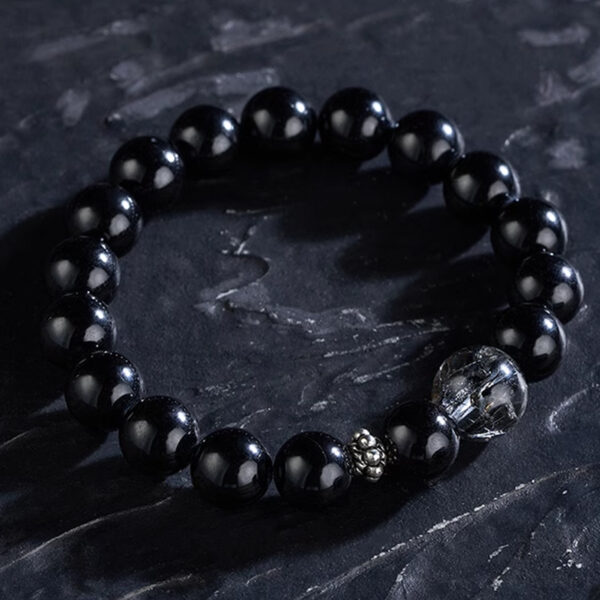 Shadow Glow——Black Tourmaline & Rutile Quartz Beaded Bracelet