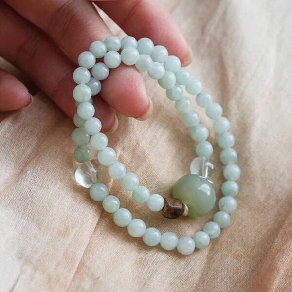 Harmony in Nature——Double-Wrap Bracelet with Jade, Nephrite, Fluorite & Wood Beads