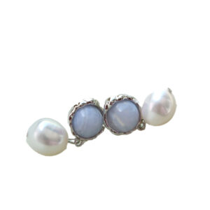 Whispers of Blue——Blue Lace Agate & Pearl 925 Silver Vintage Dangle Earrings