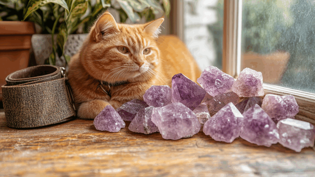 Crystal Healing for Pets: 7 Powerful Wellness Tips to Try 3 nimmble0570 A flat lay of pet safe crystals rose quartz amethys 8252fd7d fee3 4217 93d5 70b1fdd2edf4