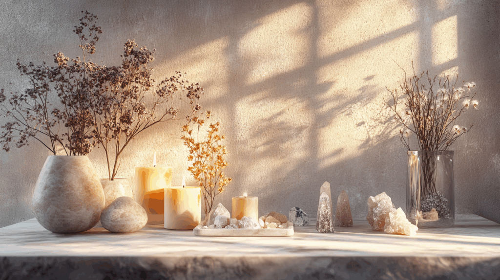 Best Crystals for Your Work Desk: Boost Focus, Calm, and Creativity 4 nimmble0570 An altar setup with crystals candles and dried herb 2d1e10da b53d 464d a7f5 cb8f7829e275