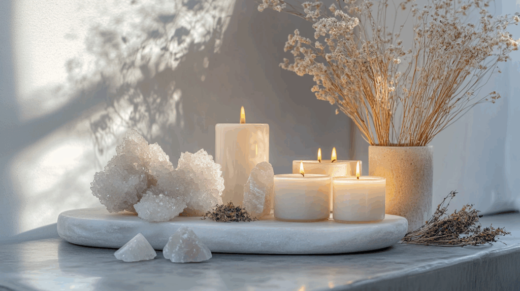 nimmble0570 An altar setup with crystals candles and dried herb cd7776a4 f1b1 40c9 9ca7 286f0d678c16
