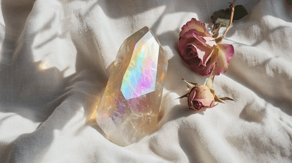 Is Angel Aura Quartz Your Spiritual Match? Take the Quiz Now 2 nimmble0570 Angel Aura Quartz on a soft linen cloth with dried 5296d093 1614 4a3b 8ff2 20400d2d65a7 1