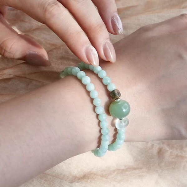 Harmony in Nature——Double-Wrap Bracelet with Jade, Nephrite, Fluorite & Wood Beads