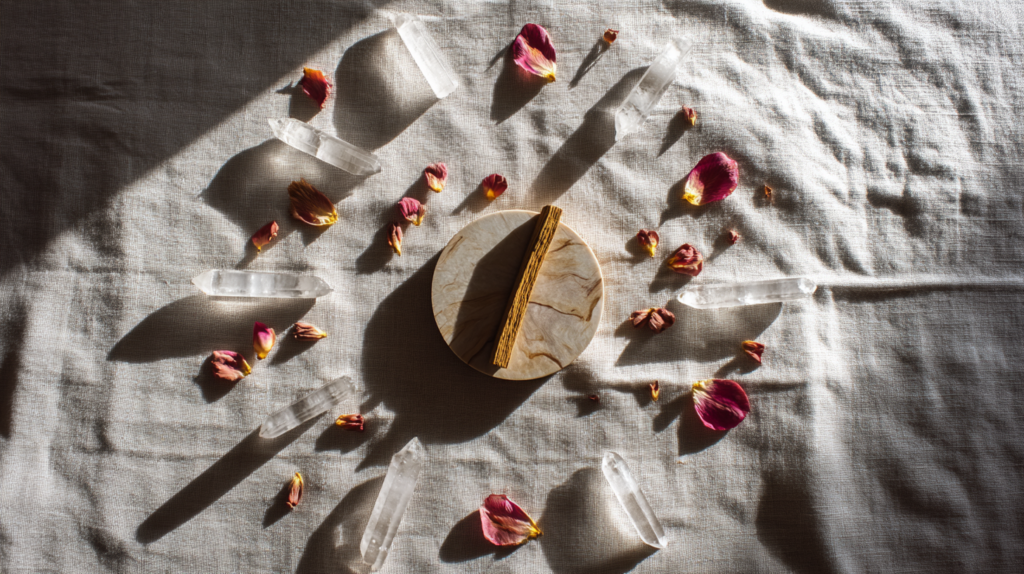 How to Cleanse and Charge Your Crystals: Simple Methods for Beginners 3 popka240015 Birds eye view of crystal grid with clear quartz po 4c2de02a dcf0 4e48 9eed 9e071ec52b24 1024x574 1