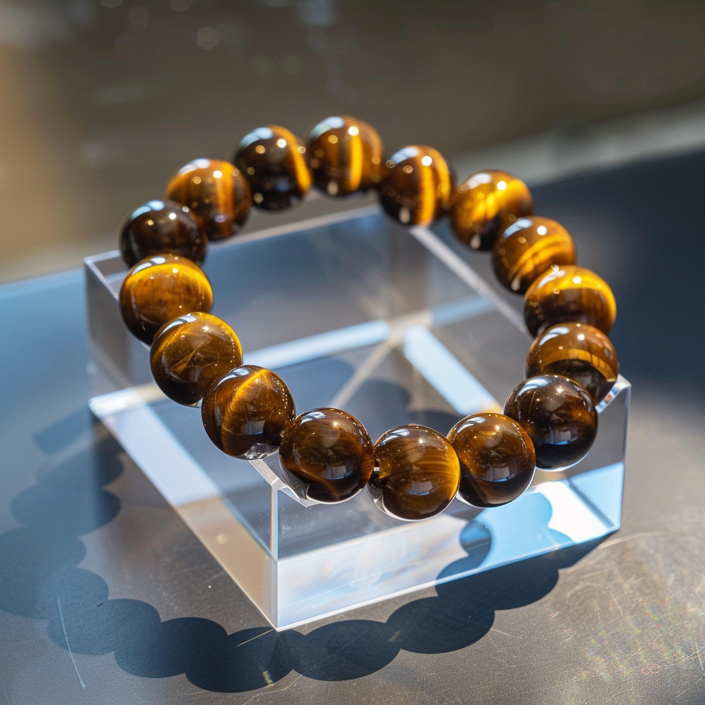 popka240015 Tiger eye bracelet elevated at 45 degree angle on a 1cfcf658 19ce 4f8d 9fde 2bf8e180b1cb