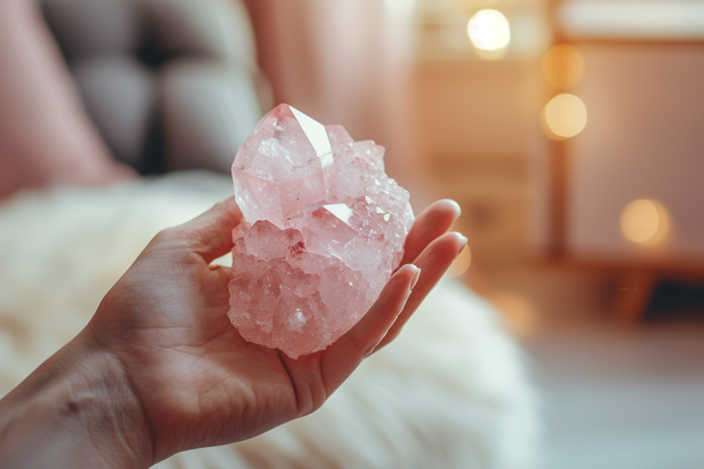 Healing Crystals for Home: Transform Your Space and Spirit 4 popka240015 close up of a hand holding a rose quartz crystal so e1e8da9f d635 416b b5e5 01e92c5d83b9 1024x683 1