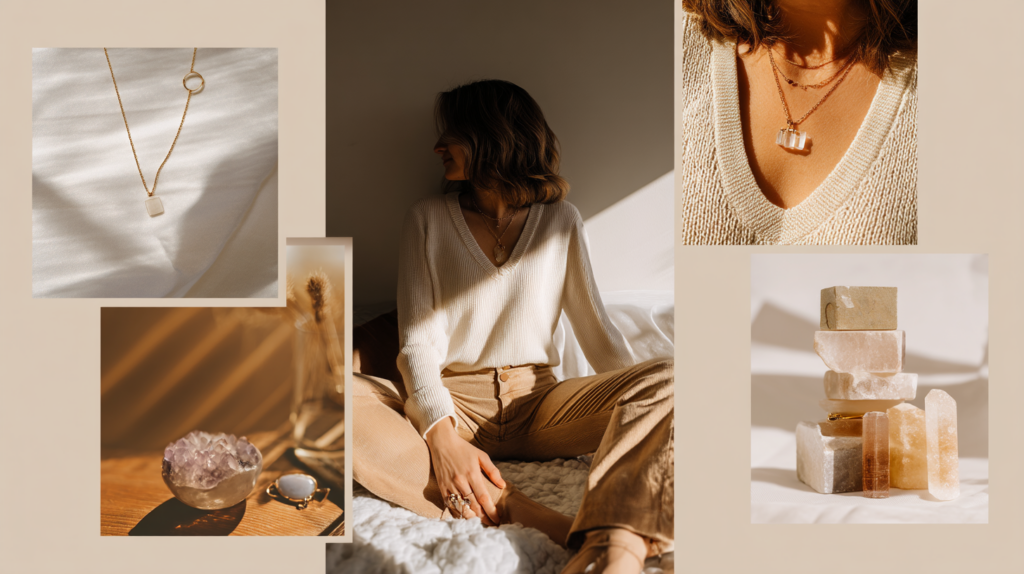 popka240015 collage of minimalist outfits with crystal jewelry 611a9e7b 17c0 43e2 b12c 8836765d08e3 1024x574 1