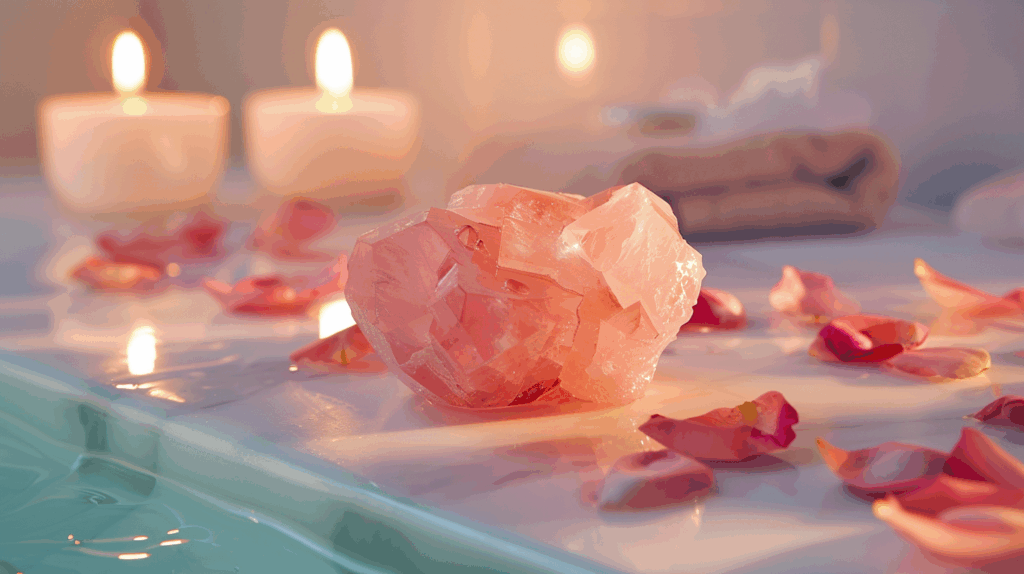 🌹 Rose Quartz Rituals: Daily Practices for Love, Peace & Balance 2 popka240015 rose quartz crystal resting on tub edge with rose p 50e113d1 296f 4b3d 838b 4e0f7c6b8f54 1024x574 1