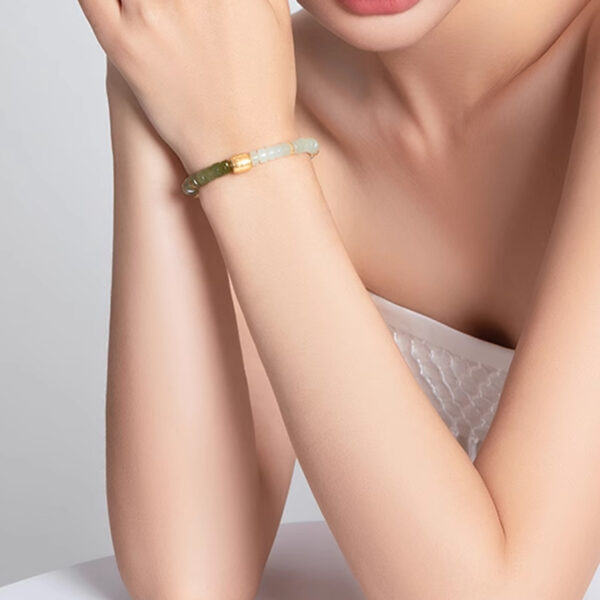 Elegant Harmony——Jade & Gold-Tone Crystal Bracelet