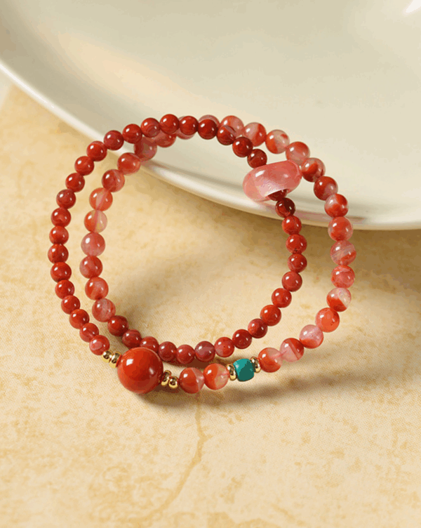 Sun Ember Wrap — red agate double wrap bracelet