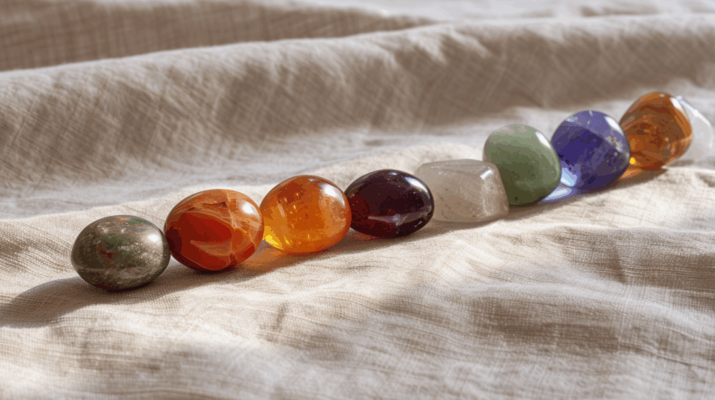 Top 10 Summer Crystals to Boost Energy, Joy & Sunshine Vibes 4 disabledaf0064 A line of chakra stones leading up to a central 3016e7ef 0dea 49d5 b46a d9d0dfab3cb5