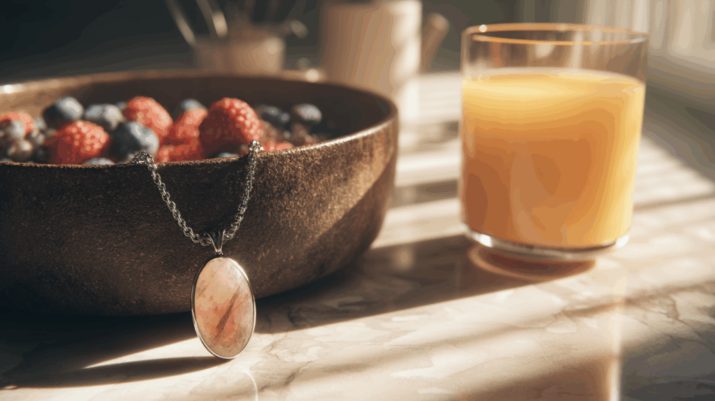 Top 10 Summer Crystals to Boost Energy, Joy & Sunshine Vibes 3 grwthxxxh3517 A Sunstone pendant resting on the corner of a bre 1bc77b76 6d37 4caa 939d 622020011c20