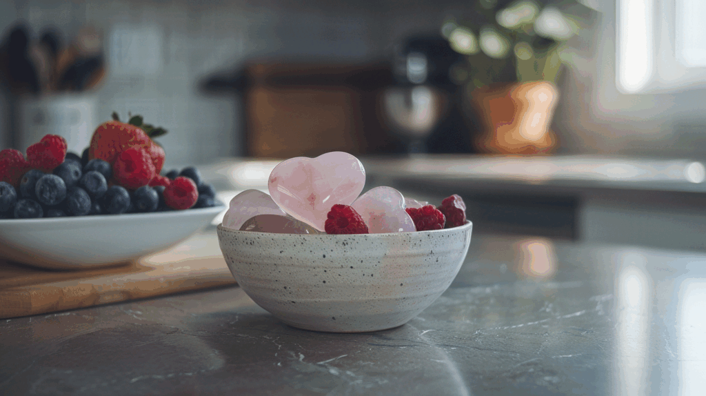 Unlock Your Radiance: The Ultimate Guide to Summer Crystal Healing & The Best Crystals for Summer Energy 3 grwthxxxh3517 A small bowl of Rose Quartz hearts beside a bowl 64102454 9f54 4239 a494 9a535a0d6024