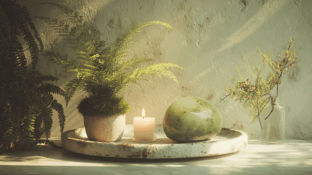 Moss Agate Spring Ritual 2025: Renew Energy in Your Garden 2 sintkeinkka A Moss Agate tumbled stone resting on a white ceram d5fa1423 fd52 40b0 92b7 73c6a8fc842c