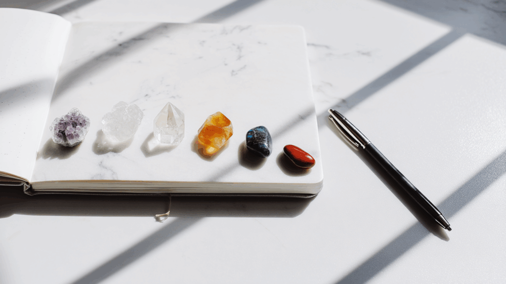 7 Vital Crystals to Boost Your Energy and Balance 3 sintkeinkka A neatly arranged flat lay of seven crystals Clear 1b804647 444f 4b57 b8e4 e46e4284bddd