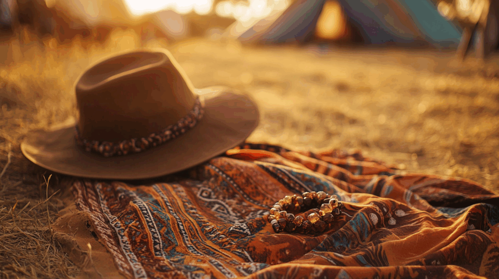 Citrine Styling: 7 Ultimate Tips for a Radiant Festival Glow 3 sintkeinkka A patterned boho scarf laid on sandy ground beside c3b1d5c3 6899 4843 a960 f582f6cf2911