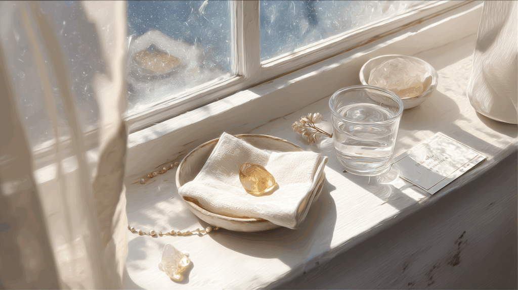Citrine Styling: 7 Ultimate Tips for a Radiant Festival Glow 4 sintkeinkka A white windowsill with sunlight streaming on a Cit dde60ee7 fff5 4ed5 82d7 bc0497a25ddb