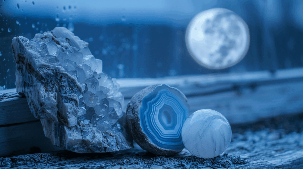 The Best Crystals for Staying Cool During Scorching Days 4 sintkeinkka Blue lace agate and moonstone on a windowsill under a924f2ef 483c 46e9 9831 12a3db74c698