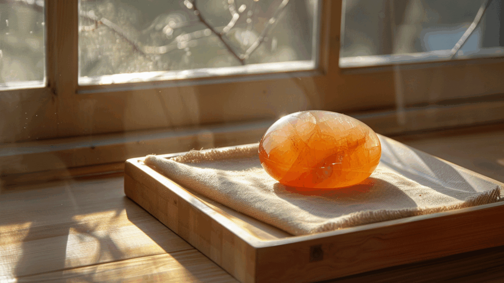How to Use Carnelian for a Powerful Sunset Meditation Ritual 3 sintkeinkka Carnelian stone resting on a wooden tray by a windo 776bfd59 599c 40c1 b01d 5456fab1ebd0