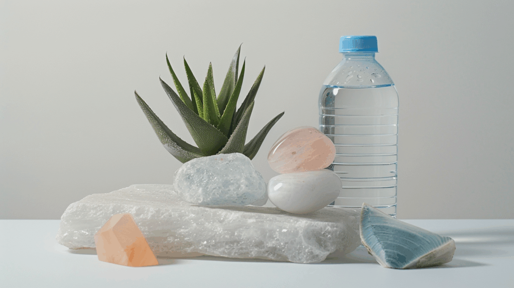 The Best Summer Crystals You’ve Never Heard Of (But Need Now) 4 sintkeinkka still life larimar on ice pack pink opal beside al 2673898f 9057 47c8 a56b ccc81516ab7b