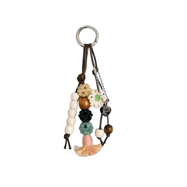 Earthflow Harmony — Boho Keychain Accessory with Natural Stone & Wood Beads