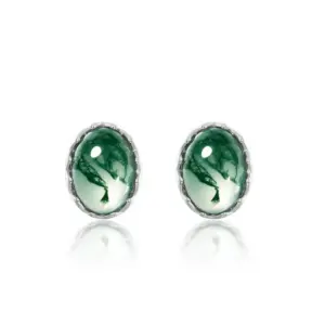 Echoes of Earth Studs — Green Moss Agate Earrings