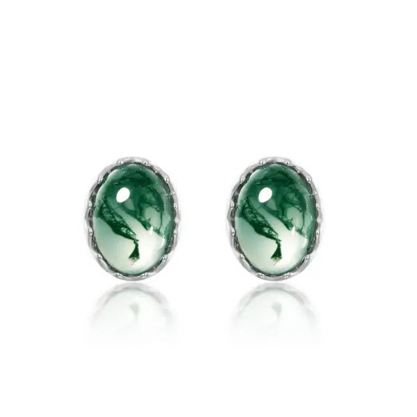 Echoes of Earth Studs — Green Moss Agate Earrings