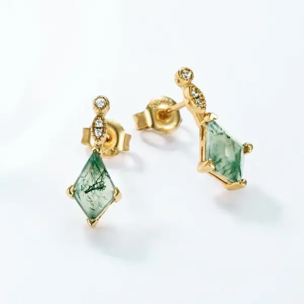 Verdant Whisper Studs — Moss Agate Earrings
