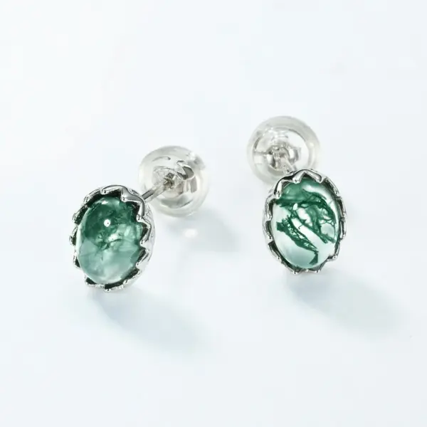 Echoes of Earth Studs — Green Moss Agate Earrings