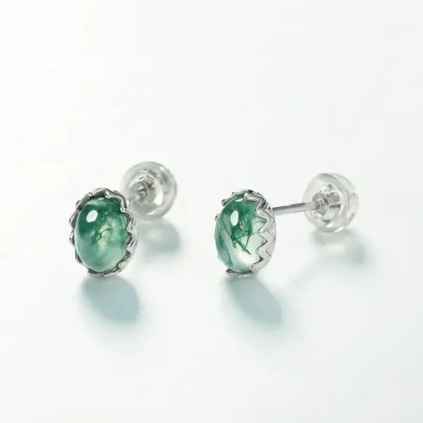 Echoes of Earth Studs — Green Moss Agate Earrings