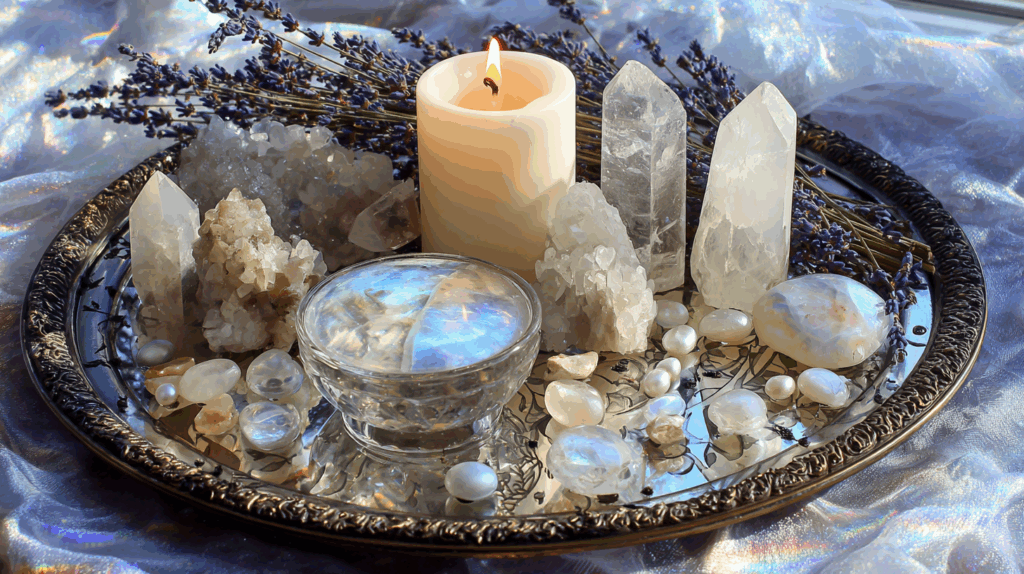 Pearl and Moonstone Power: Unlock June’s Most Enchanting Healing Gems 3 brandoni0438 Pearl and moonstone crystals placed together on a 795a3a49 4970 4ed1 8152 ceb4573cdab4