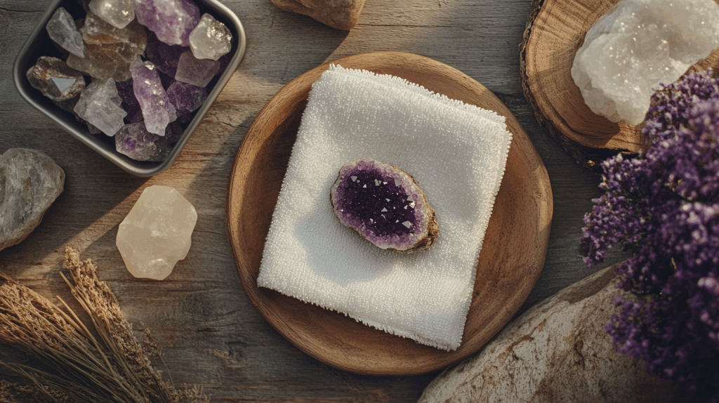 How to Use Crystals on Your Body for Cooling & Healing This Summer 4 sintkeinkka flat lay of body use crystals with soft cloth moonl 87697ede 4403 4474 a7a8 47ff92ba42ac